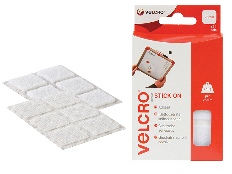 VELCRO Squares 25mm White Pk24 - HiC Stornoway